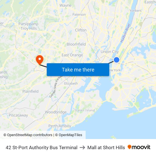 42 St-Port Authority Bus Terminal to Mall at Short Hills map