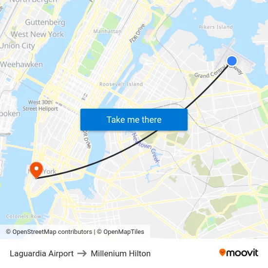 Laguardia Airport to Millenium Hilton map