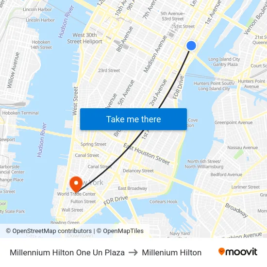 Millennium Hilton One Un Plaza to Millenium Hilton map