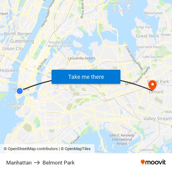 Manhattan to Belmont Park map