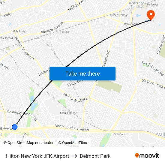 Hilton New York JFK Airport to Belmont Park map