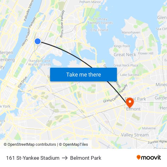161 St-Yankee Stadium to Belmont Park map