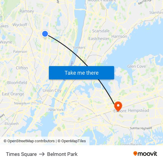 Times Square to Belmont Park map