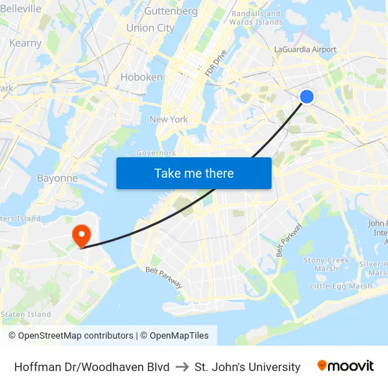 Hoffman Dr/Woodhaven Blvd to St. John's University map
