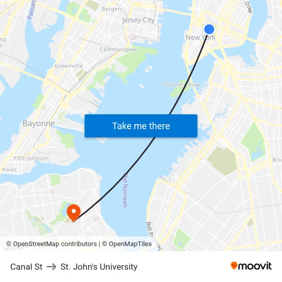 Canal St to St. John's University map