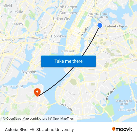 Astoria Blvd to St. John's University map
