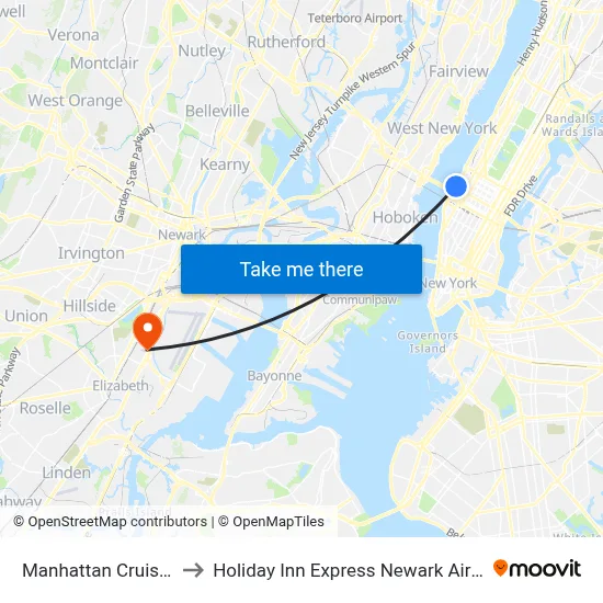 Manhattan Cruise Parking to Holiday Inn Express Newark Airport - Elizabeth map