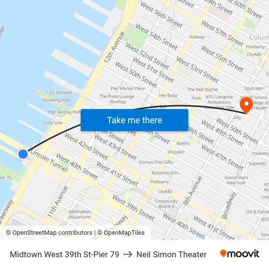 Midtown West 39th St-Pier 79 to Neil Simon Theater map
