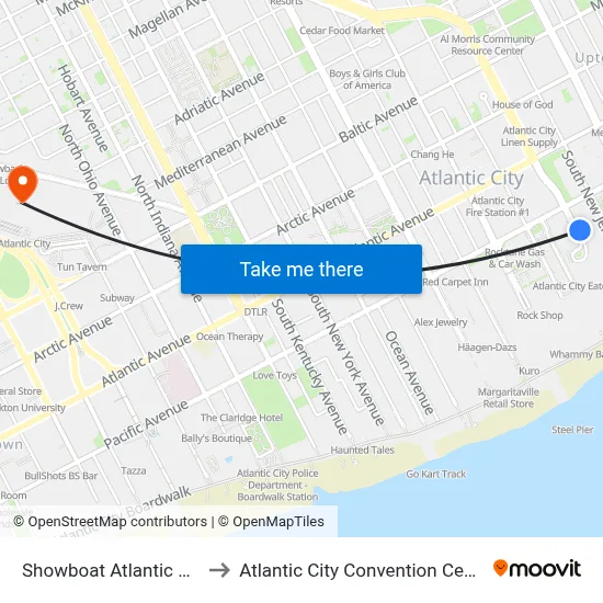 Showboat Atlantic City to Atlantic City Convention Center map