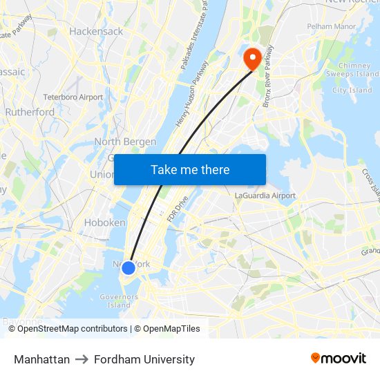 Manhattan to Fordham University map