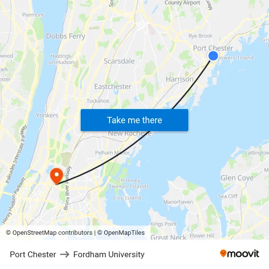 Port Chester to Fordham University map
