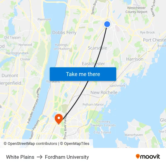 White Plains to Fordham University map