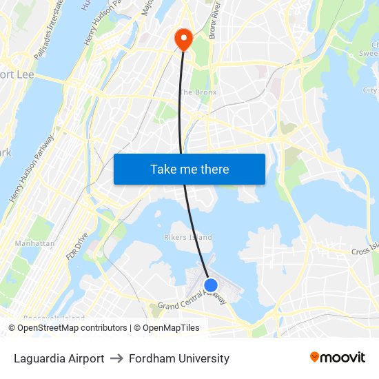 Laguardia Airport to Fordham University map