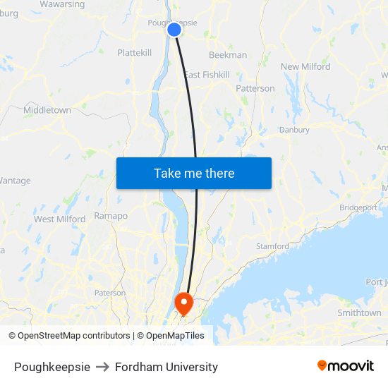 Poughkeepsie to Fordham University map