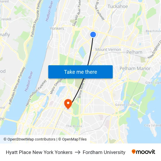 Hyatt Place New York Yonkers to Fordham University map