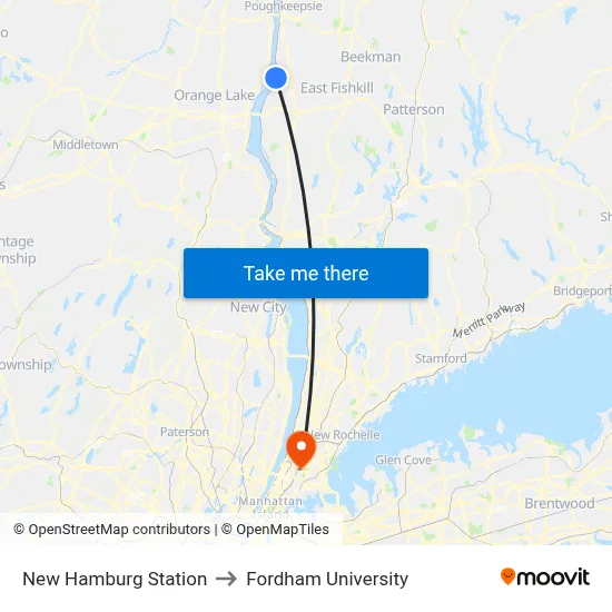 New Hamburg Station to Fordham University map
