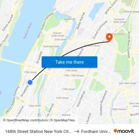 168th Street Station New York City Subway to Fordham University map