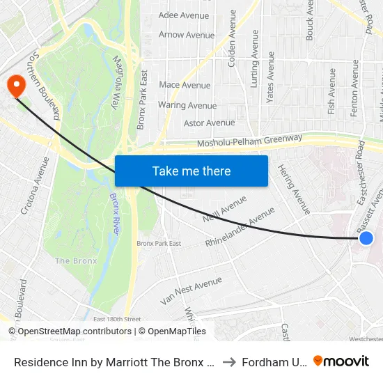 Residence Inn by Marriott The Bronx at Metro Center Atrium to Fordham University map