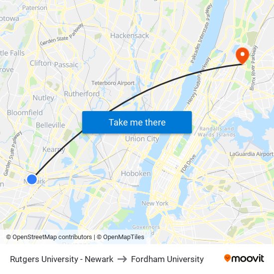 Rutgers University - Newark to Fordham University map