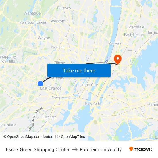Essex Green Shopping Center to Fordham University map