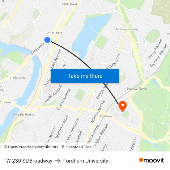 W 230 St/Broadway to Fordham University map