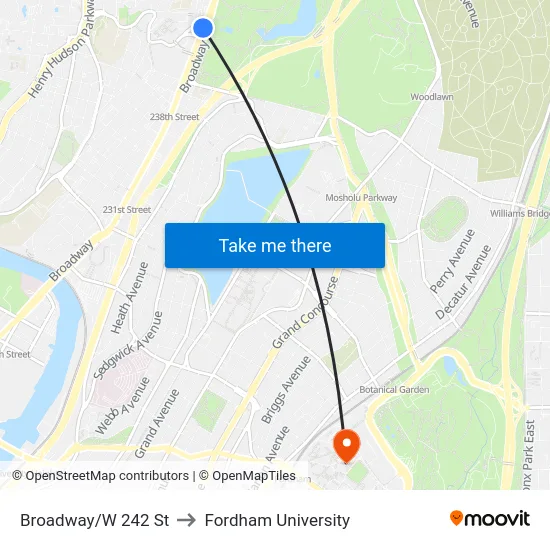 Broadway/W 242 St to Fordham University map