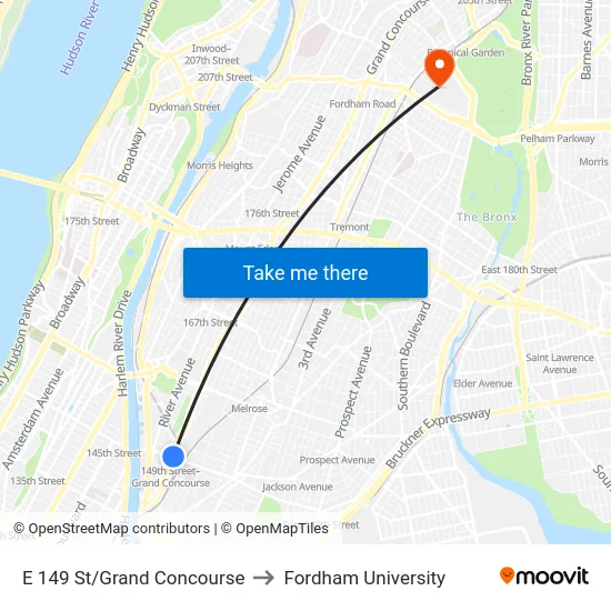 E 149 St/Grand Concourse to Fordham University map