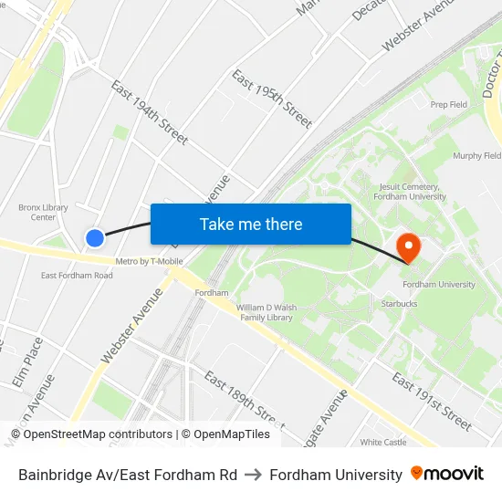 Bainbridge Av/East Fordham Rd to Fordham University map