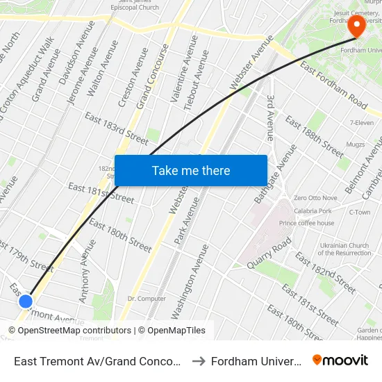 East Tremont Av/Grand Concourse to Fordham University map