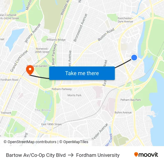 Bartow Av/Co-Op City Blvd to Fordham University map