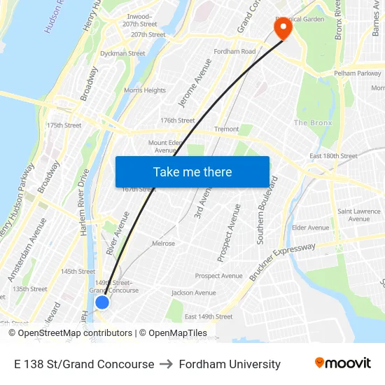 E 138 St/Grand Concourse to Fordham University map