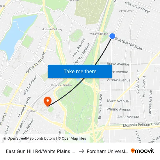 East Gun Hill Rd/White Plains Rd to Fordham University map