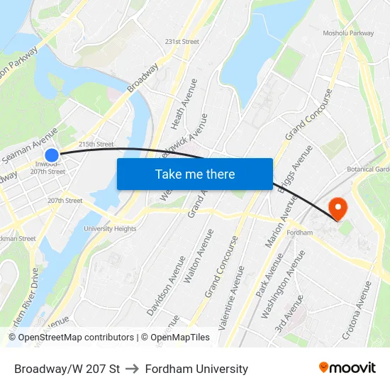 Broadway/W 207 St to Fordham University map