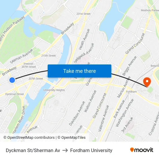 Dyckman St/Sherman Av to Fordham University map