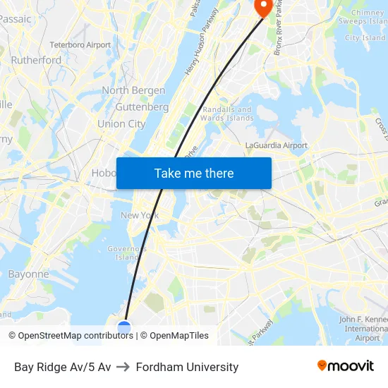 Bay Ridge Av/5 Av to Fordham University map