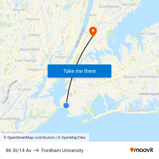 86 St/14 Av to Fordham University map