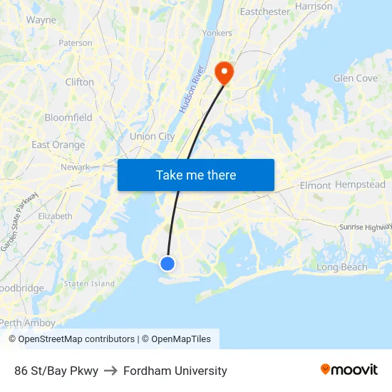 86 St/Bay Pkwy to Fordham University map