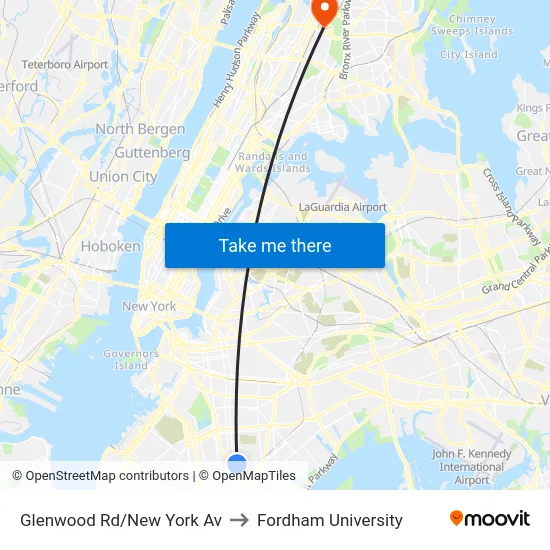 Glenwood Rd/New York Av to Fordham University map