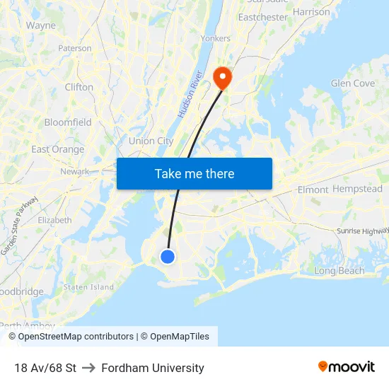 18 Av/68 St to Fordham University map