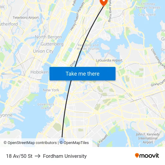 18 Av/50 St to Fordham University map