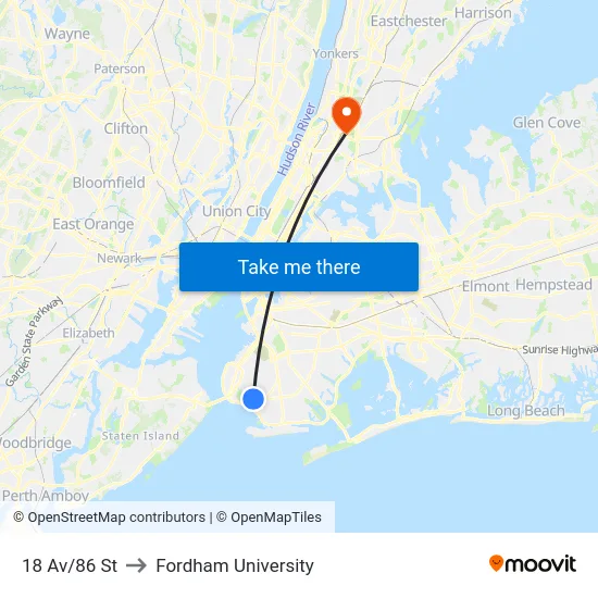 18 Av/86 St to Fordham University map
