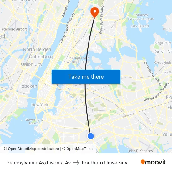 Pennsylvania Av/Livonia Av to Fordham University map