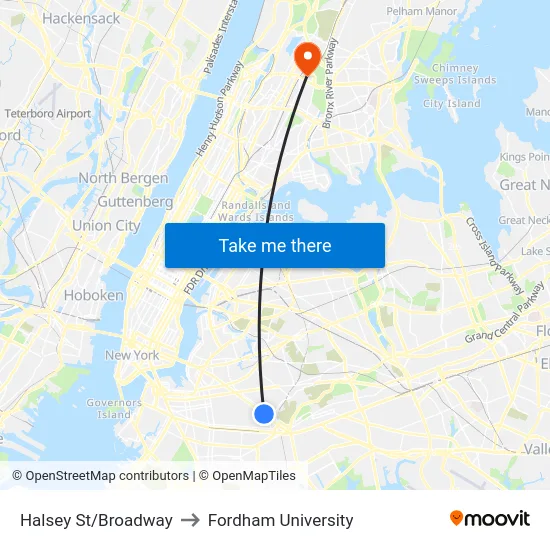 Halsey St/Broadway to Fordham University map