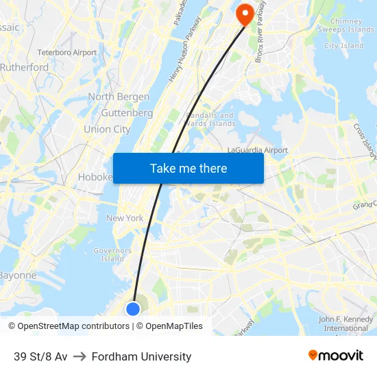 39 St/8 Av to Fordham University map