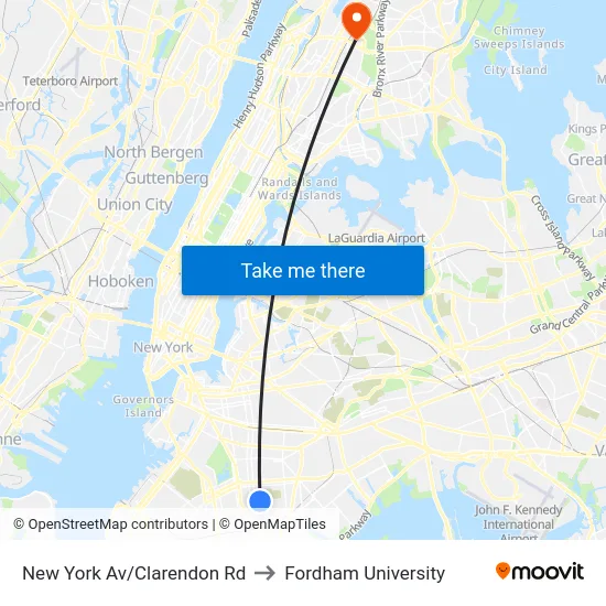 New York Av/Clarendon Rd to Fordham University map