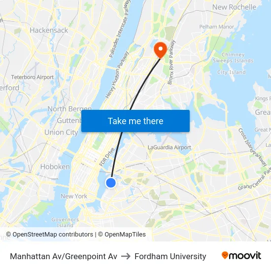 Manhattan Av/Greenpoint Av to Fordham University map