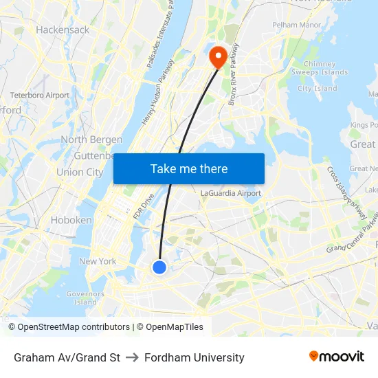 Graham Av/Grand St to Fordham University map