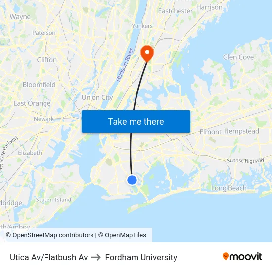 Utica Av/Flatbush Av to Fordham University map