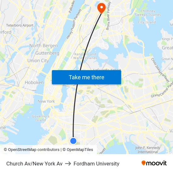 Church Av/New York Av to Fordham University map