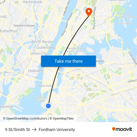9 St/Smith St to Fordham University map
